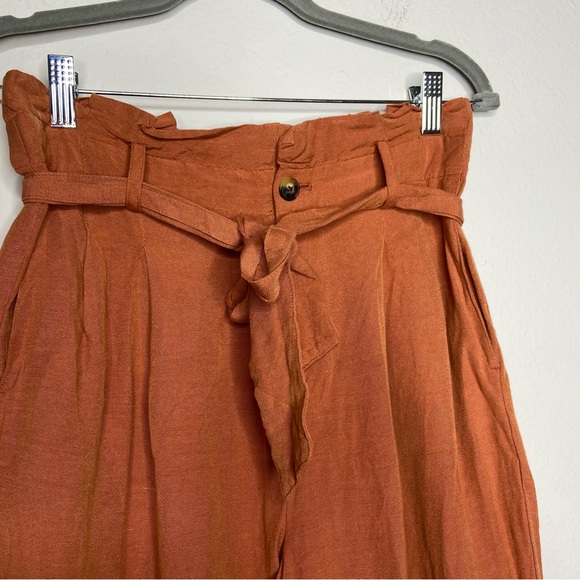Madewell Orange Linen-Blend Paperbag Pants - Picture 3 of 8